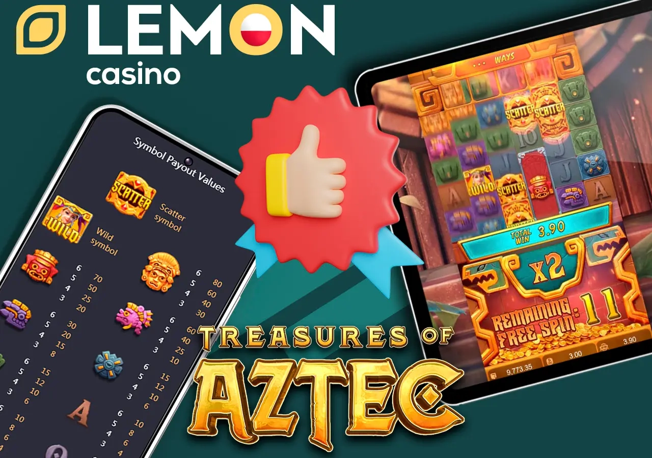 Sprawdź funkcje gry Treasures of Aztec w Lemon Casino